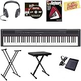 Yamaha P-115 Digital Piano - Black Bundle with Stand, Bench, Headphones, Instructional Book, Austin Bazaar Instructional DVD, Polishing Cloth