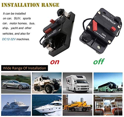 ANJOSHI 200 Amp Circuit Breaker 20A-300A with Manual Reset Waterproof Inline Fuse Inverter for Marine Trolling Motors Boat ATV Manual Power 12V-36VDC