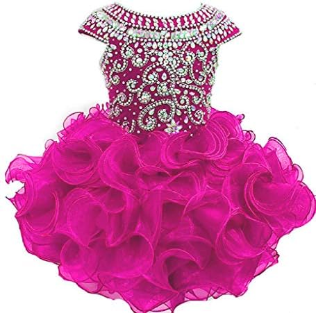 Weiai Toddler Girls' Ruffles Beaded Short Cupcake Pageant Dresses