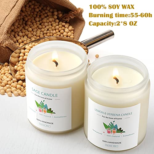 Sage Candles for Cleansing House, 2 Pack 8Oz 100 Hrs. Burning, Soy Wax Sage Scented Candles for