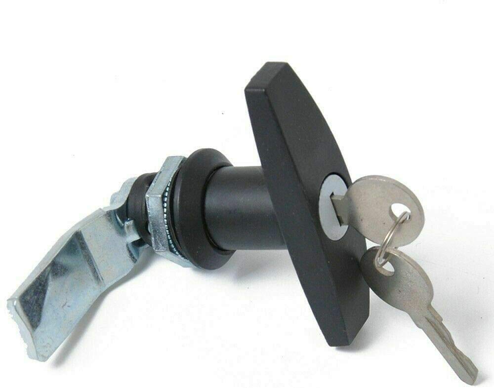 Trailer T-Handle Lock, Rear Fixing T Handle Lock Tool Box Garage Door Lock with 2 Keys for RV Caravan Motorhomes, Black