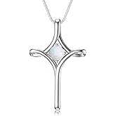 TOUPOP Cross Necklace for Women 925 Sterling Silver Birthstone Cross Pendant Fine Jewelry Valentines Day Birthday Gifts for Her Mom Wife Girlfriend
