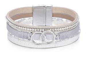 KSQS Multi-layer Leather Wrap Cuff Bracelet, Boho Wide Braided Buckle Bracelets for Women, Waterproof Leather Wristband Bangles