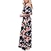 VIGVOG Women's Boho Floral Print Off Shoulder Maxi Casual Dress with Short Sleeves, Navy Blue, Large