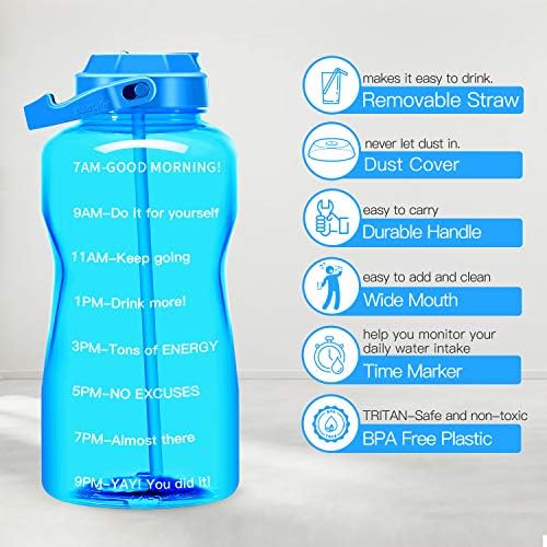 QuiFit Motivational Gallon Water Bottle – with Straw & Time Marker BPA Free 128/64 oz Giant Water Jug Leak-Proof Sturdy for Health Out of doors Fans