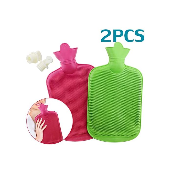 WTSHOP 2 Pack Premium Simple Rubber 2L Hot Water Bag(a red one and a Green one),Great for Pain Relief,Hot and Cold…