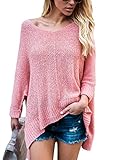 HOTAPEI Women's Oversized Off Shoulder Loose Knit High low Slit Side V Neck Pullover Sweaters