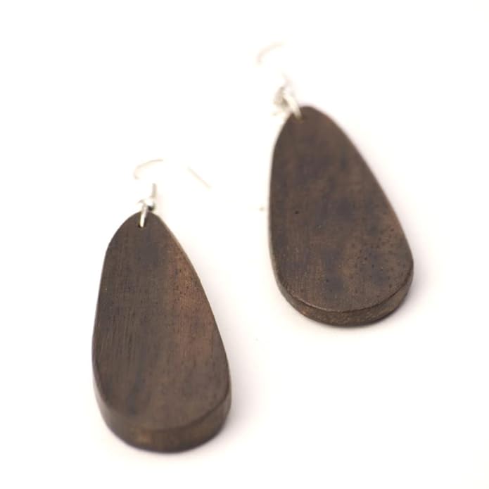 81stgeneration Sterling Silber .925 Holz Ohrringe baumeln Tear Drop Brown Französisch Haken