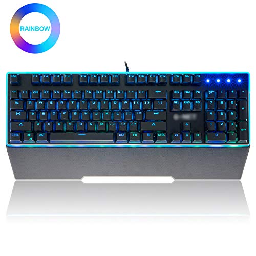 CHONCHOW Gaming RGB LED Keyboard with Wrist Rest and Mechanical Switch Electric Response 26 Keys Anti-ghosting USB Wired Backlit Keyboard Compatible with PC PS4 Mac Xbox – Black