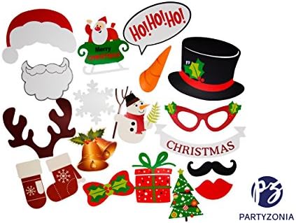 Christmas Photo Booth Props KIT by Partyzonia (19 pieces) - Holiday Party Supplies