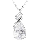 Accver Birthstone Necklace for Women - S925 Sterling Silver Teardrop with Cubic Zirconia and Gemstones -Birthday Jewelry gift for her, Girlfriend, Wife, Mom on Birthday, Anniversary