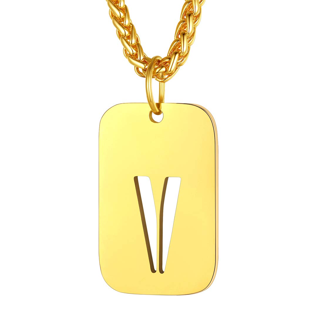 FindChic Gold Dog Tags V Letter Necklace Gold Initial Necklaces for Women — image 1