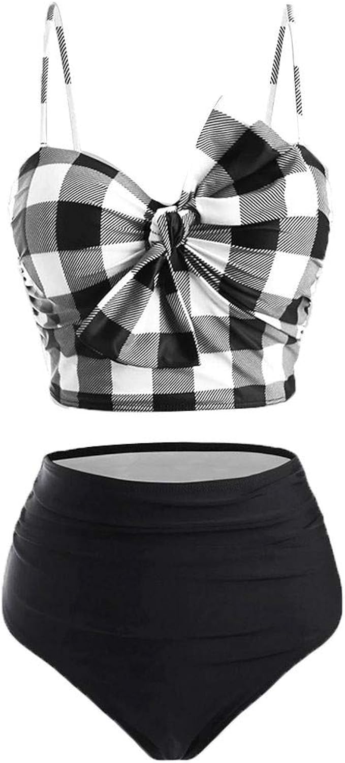 sun moon star print lace up tummy control tankini swimwear