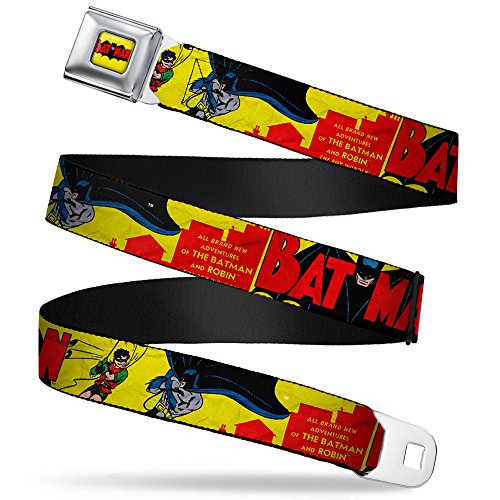 Buckle-Down Seatbelt Belt - Classic BATMAN Issue #1 Robin & Batman Cover Pose Yellow/Red - 1.5