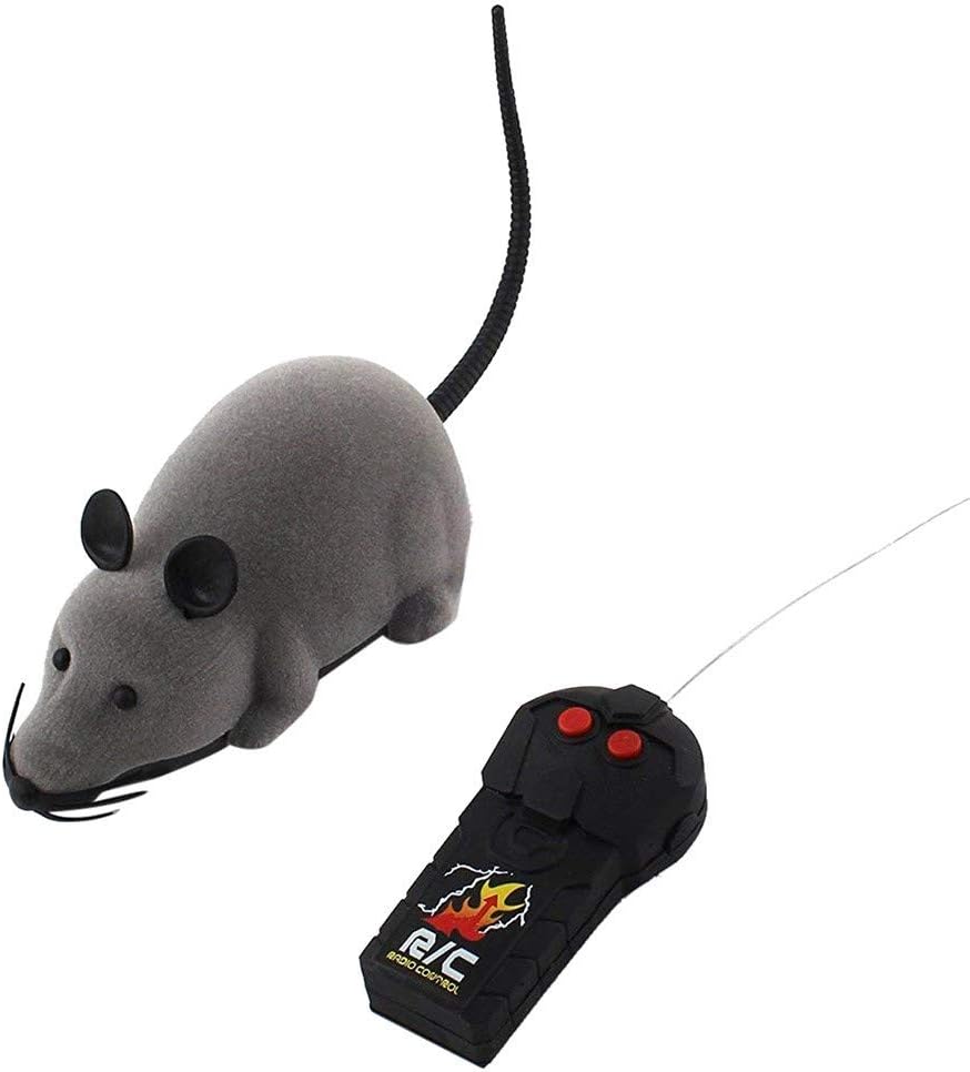 HUYURI RC Funny Wireless Electronic Remote Control Mouse Rat Pet Toy for Cats Gray
