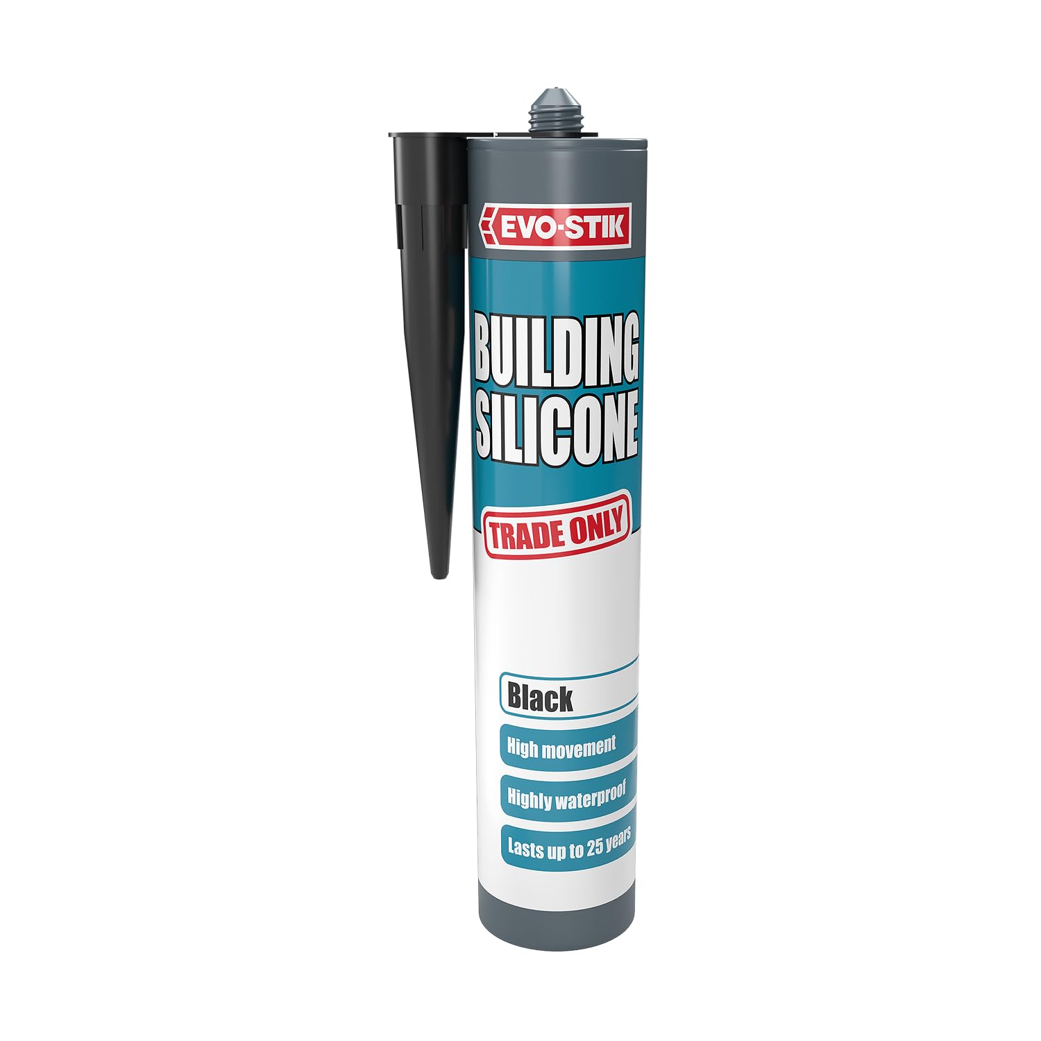 EVO-STIK Building Silicone Sealant Black - 290ml - Waterproof - High Movement Accommodation - Interior and Exterior Use - Lasts up to 25 Years