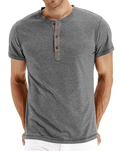 Mr.Zhang Men s Casual Slim Fit Short Sleeve Henley T-shirts Cotton Shirts Gray-US XL