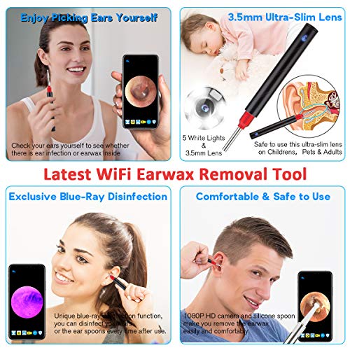 Urbesty Earwax Removal Camera,1080P Wireless Otoscope Ear Wax Removal