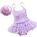 MingAo Girls Lace Flower Tutu One Piece Swimsuit Dress+Hat 1-9 Years