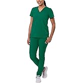 Adar Addition Scrubs Set for Women - Stretch V-Neck Scrub Top & Skinny Cargo Scrub Pants, 10 Pockets