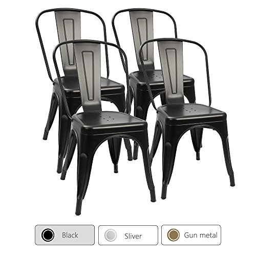 Furmax Metal Dining Chair Tolix Style Indoor-Outdoor Use Stackable Chic Dining Bistro Cafe Side ...