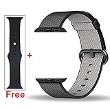 INTENY Woven Nylon Strap Buckle Replacement Wrist Bracelet with Silicone Band for Apple Watch Band Series 1 Series 2 38mm-Black
