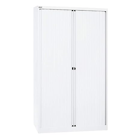 Bisley Rollladenschrank EuroTambour, 4 Fachböden, 5 OH, B 1200 mm Stahl Pww696 Rollladen, Korpus Verkehrsweiß, 43 x 120 x 198