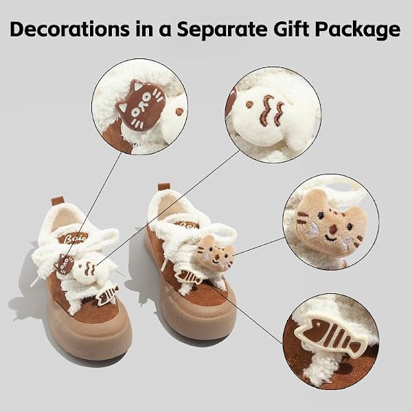 CAT SHOES WALKING SNEAKERS FOR WOMEN PLATFORM Y2K FUR LINED CUTE FISH CAT DECOR SOFT COMFORTABLE US4-8 (BROWN,5.5)
