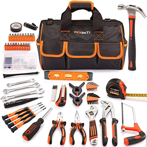 REXBETI 169-Piece Premium Tool Kit with 16 inch Tool Bag, Steel Home Repairing Tool Set, Large Mouth Opening Tool Bag…