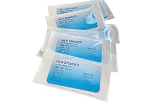 ACMEDENT 50Pieces 3/0 Suture Silk Braided Sutures NonAbsorbed Needled Train Test Hospital Training Dental Student Model