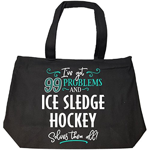 99 Problems Ice Sledge Hockey Solves Them All Gift - Tote Bag With Zip - Thumbnail 2