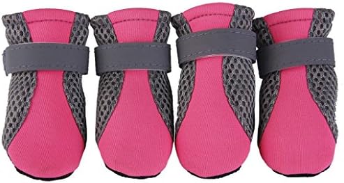 Yeefant 4Pcs Soft Bottom Breathable Dog Shoes Anti-slip Spring Summer Pet Boots Paw Protector Reflective Straps for Puppies, Pink, M