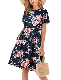 Vestido de verano para mujer con bolsillos para cinturón y mangas cortas