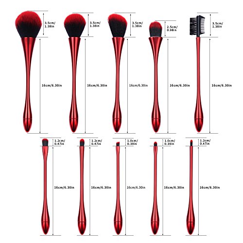 Red Goblet Makeup Brushes Set, 10pcs Professional Face Brush with Holder for Foundation Eye Makeup Concealer Mascara Contour Lip Cosmetic Powder Vanity Synthetic Brush Tools Kit for Women
