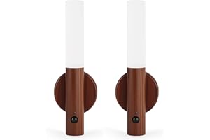 LANDGOO LED Motion Sensor Lights, Set of 2 Battery Operated Wall Sconces, Rechargeable Lighting for Hallway Stairway, Magnetic 360° Rotation for Indoor Lamps (Black Walnut Wood 2PCS)