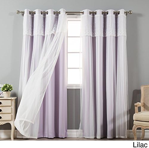 Aurora Home Attached Valance Sheer and Blackout 4-Piece Panel Pair Lilac 52" W x 96" L 96 Inches