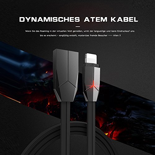 Lightning Kabel, iPhone Kabel, ASMOTIM 1.2 M Zink legiertem Lightning auf USB Ladekabel Ladegerät mit LED für iPhone X /8/ 8P/ 7/7P, iPhone6S/6 ,iPhone 5/5S/5 C/SE, iPad Mini 2 3 4 Air iPod ios10 und mehr（Schwarz）
