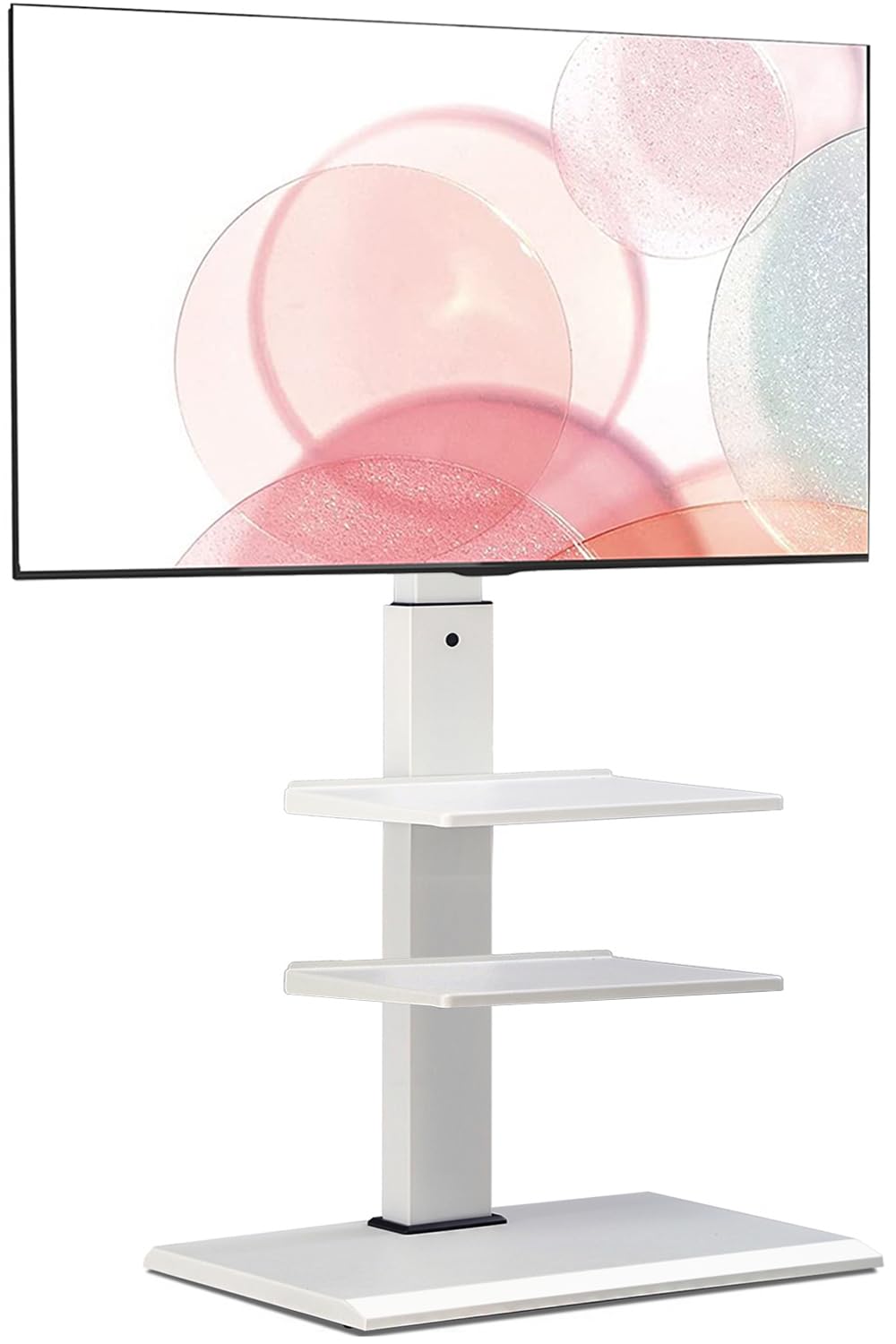 FITUEYES TV Floor Stand with Iron Base for 32-75 Inch TV, Tilt & Swivel & Height Adjustable with 2 Adjustable Metal Shelves, Max VESA 600x400mm Holds 40kg White