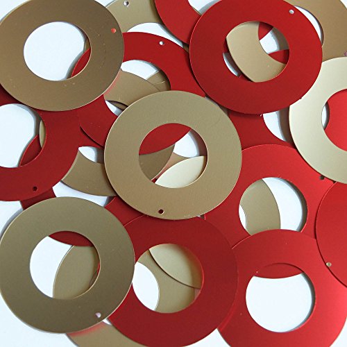 Sequin Gold Red Matte Silk Frost Donut Ring 1.5 inch Couture Paillettes. Made in USA.