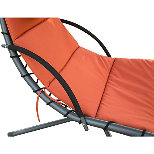 PatioPost Outdoor Hanging Chaise Lounger Chair Swing Hammock Arc Stand Air Porch Canopy, Orange Red