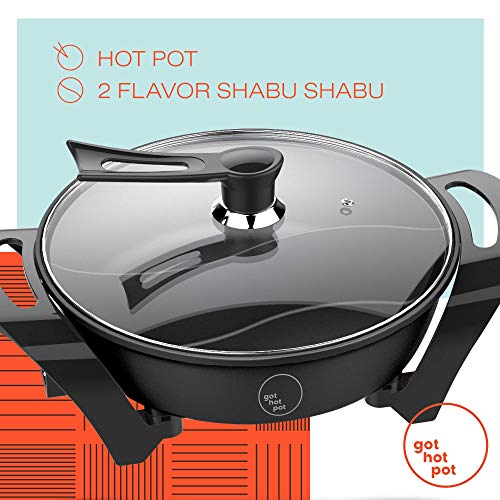 GOT HOT POT Electric Indoor Shabu Shabu Hot Pot with Internal Divider for 2 Flavor Experience Hot Pot Cooker | Non Stick Surface with Heat Control Unit | Indoor and Outdoor use (Best Shabu Shabu Pot)