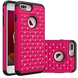 iPhone 7 Plus Case,Berry Accessory(TM) Studded Rhinestone Crystal Bling Hybrid [ Dual Layer ] Armor Case Cover for iPhone 7 Plus With Free Berry logo stand holder (Rose/Black)
