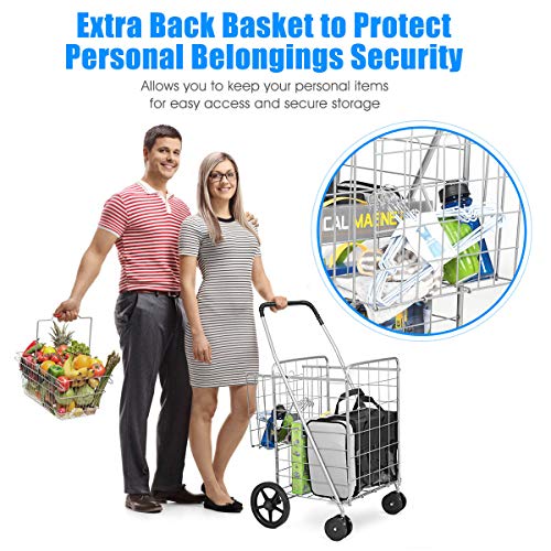 Goplus Jumbo Folding Shopping Cart, with Double Basket and Swivel