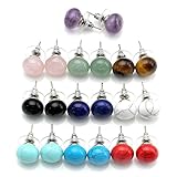 Top Plaza Semi-Precious Birthstone Stainless Steel Pin Chakra Healing Crystal Womens Gemstones Earrings Studs