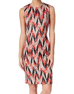 Calvin Klein Women's Sheath Printed Scuba Dress Red 12