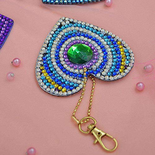 5D DIY Diamond Painting Keychain, 5 pcs Love Shape, Mosaic Making Full Drill Special Shape Diamond Painting Kit for Bags, Smartphone Straps, 5 Pack