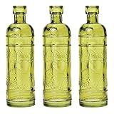 Luna Bazaar Small Vintage Glass Bottle Set (6.5-Inch, Round Design, Green, Set of 3) - Flower Bud Vase Set - For Home Decor and Wedding Centerpieces
