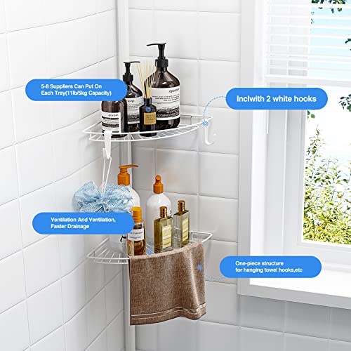 AIYAKA Tension Corner Shower Pole Caddy, with 2 Hooks, Bathroom Storage