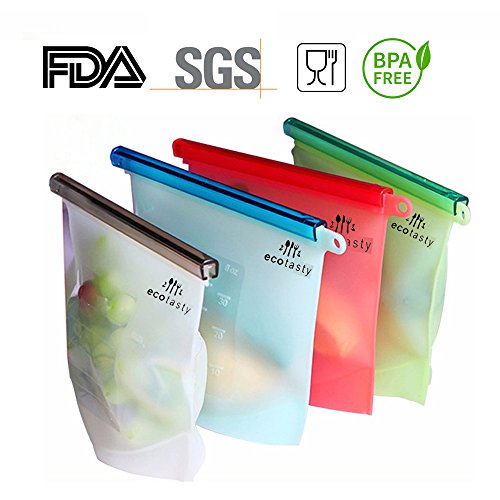 Eco Tasty Essentials Reusable Silicon Food Storage Bags Set of 4 PACK – 1000 ml. Airtight Zip Seal Bags Keep Your Food Fresh. Cooking, Lunch, Snack, Sous, Sandwich, Freezer. - Thumbnail 5