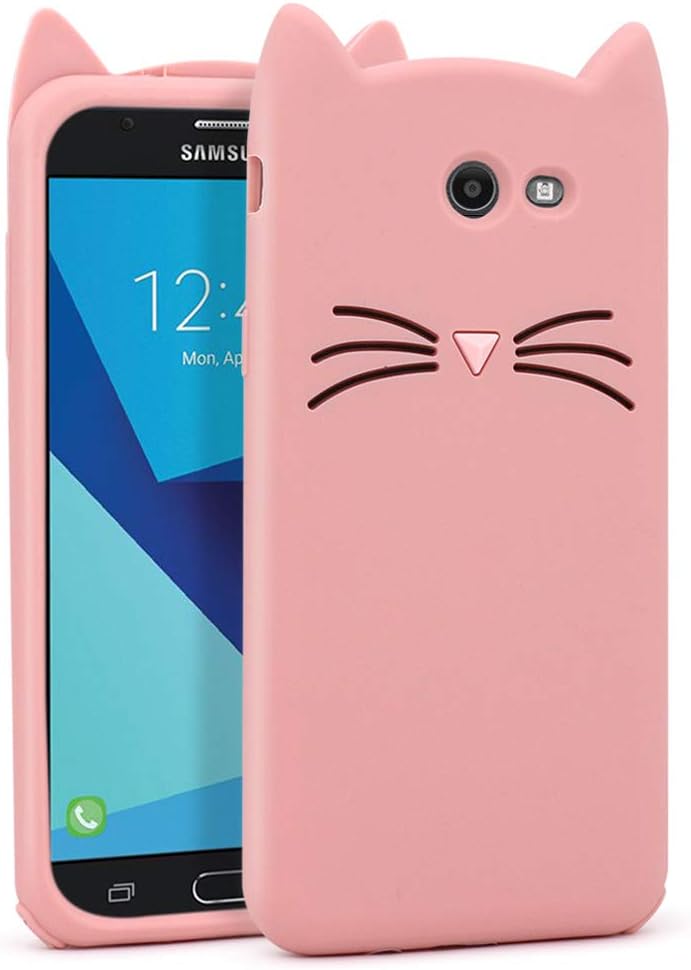 for Samsung Galaxy J7 V / J7 2017 / J7 Prime / J7 Perx / J7 Sky Pro/Galaxy Halo Case 5.5" Inch, 3D Cartoon Cute Pink Whisker Cat Ears Kitty Soft Silicone Slim Fit Protective Cover (Whisker Cat Pink)